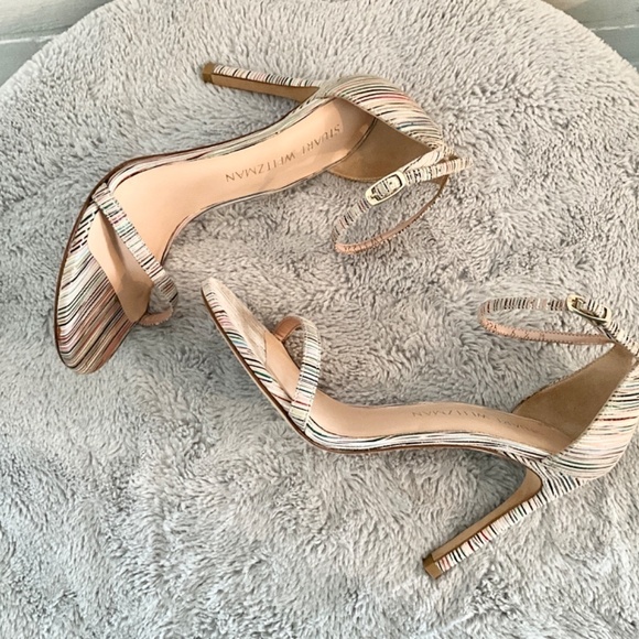 REVOLVExStuart Weitzman Nude Colorful stripes Heel Anklestrap sandales 6.5 - Picture 2 of 16